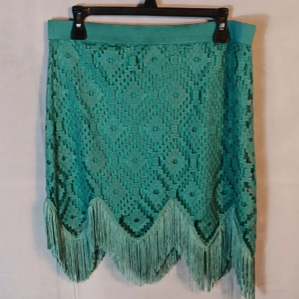 Wrangler Teal Crochet Fringe Mini Skirt